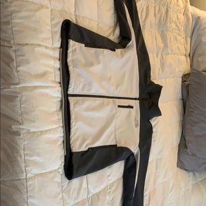 Gray and white Northface men’s jacket